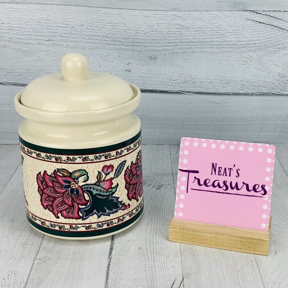 Preferred Stock PAISLEY GARDEN Floral Sprays Green Band Stoneware Flour Canister - Picture 1 of 9